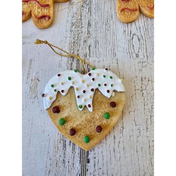 Vintage gingerbread cookie star heart ornament set Xmas tree - Picture 3 of 9